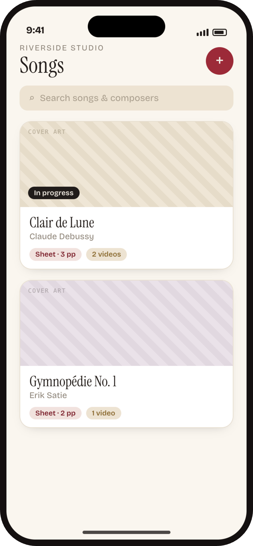 The TempoTutor song library with sheet music and links.
